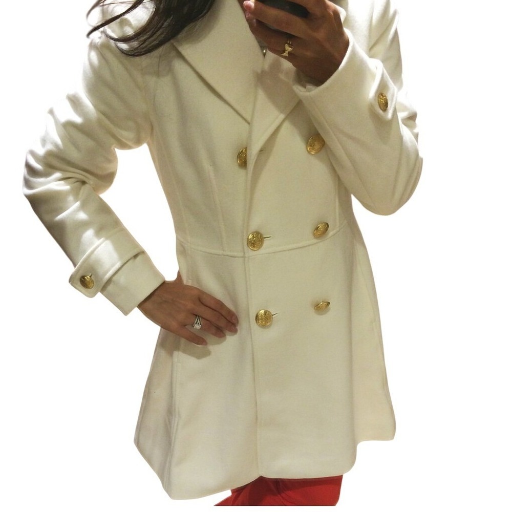 Banana‎ Republic Ivory Cream Double Breasted Fit Flare Wool Pea Coat  size XS